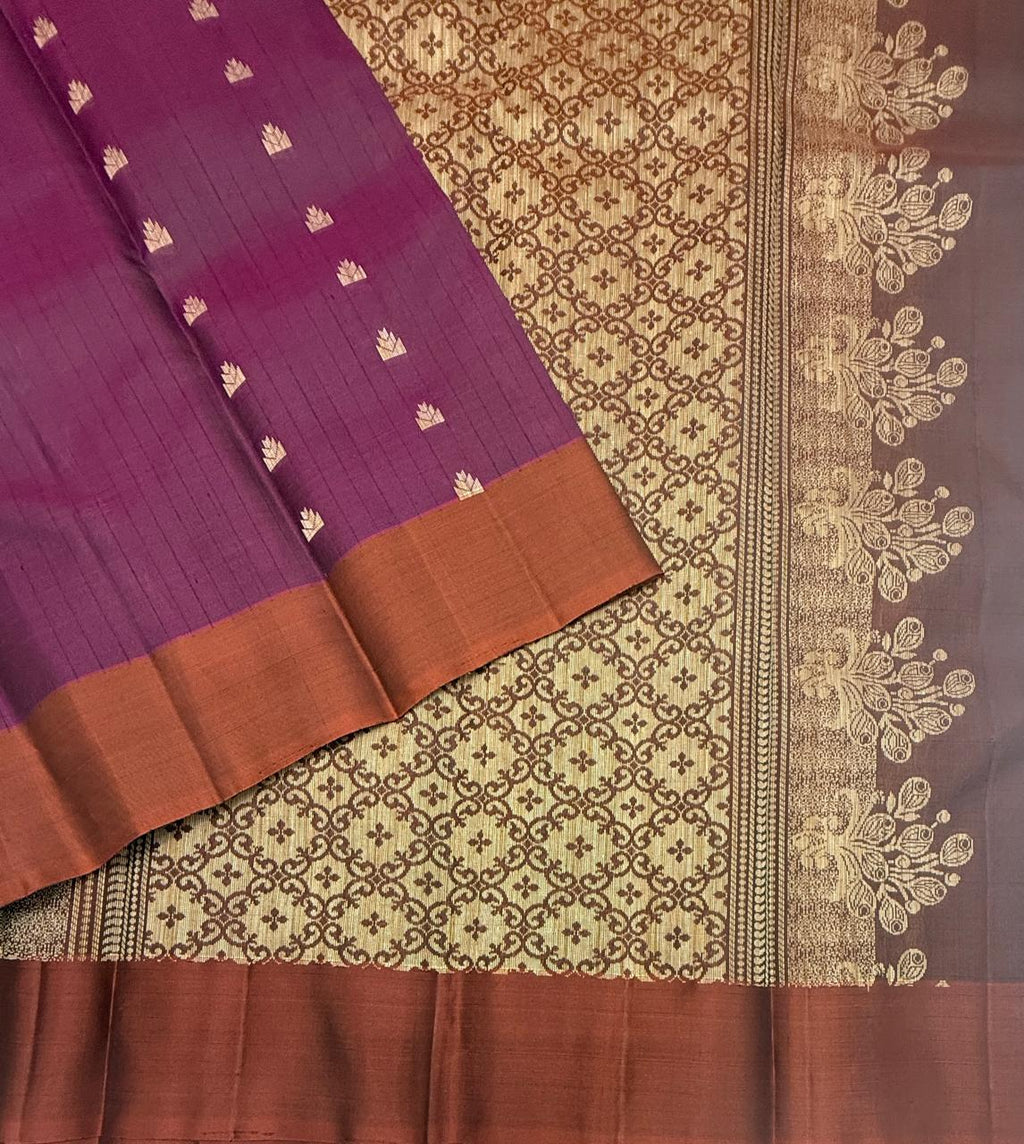 VSOH474 - dark purple color body , dark rust color pallu , blouse - Pure silk saree