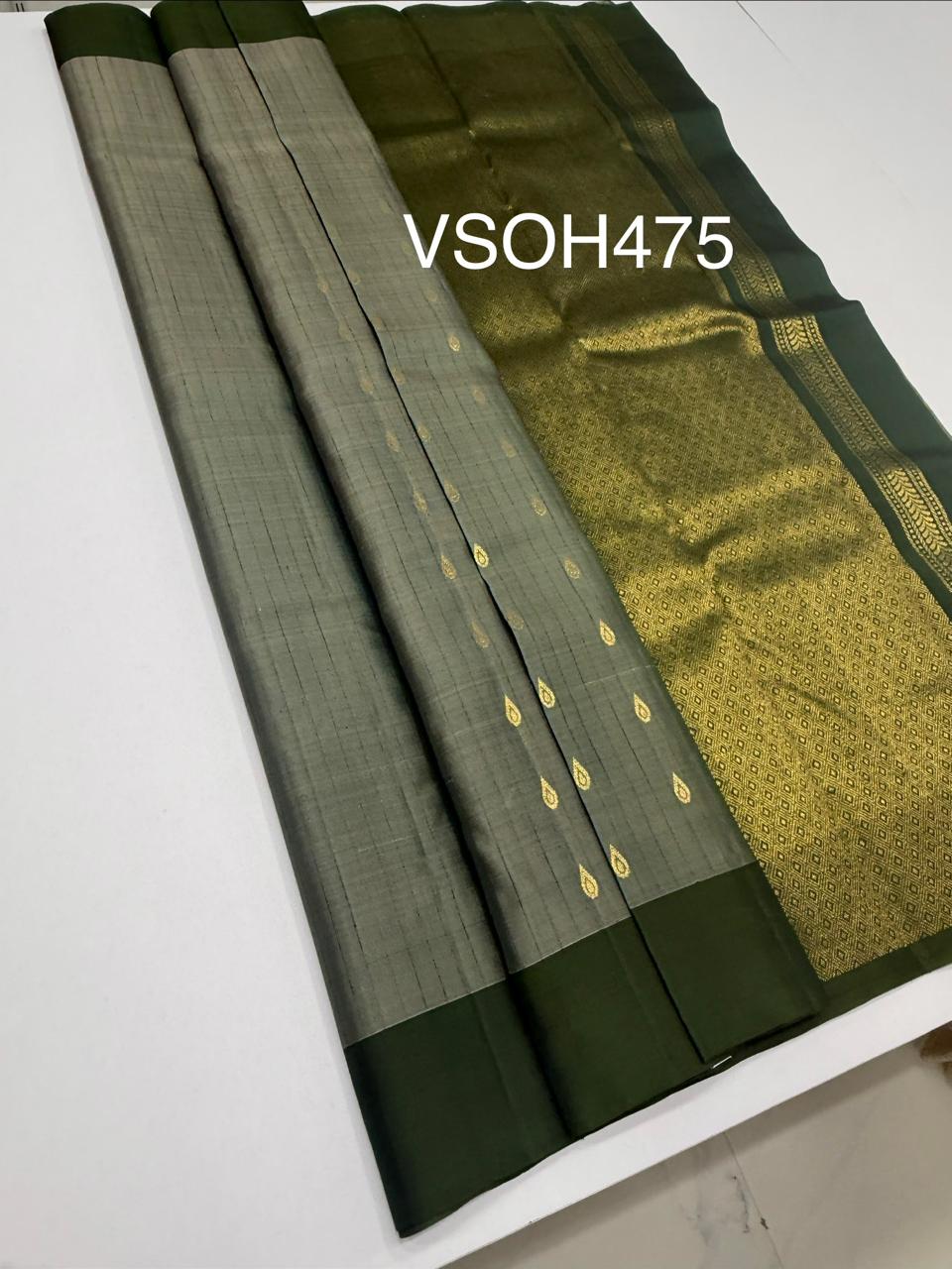 VSOH475 - pastel green color body , green color pallu , blouse - Pure silk saree