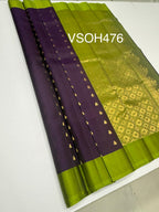 VSOH476 - dark violet color body , olive green color pallu , blouse - Pure silk saree