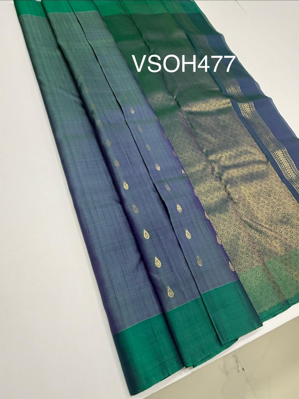VSOH477 - dual green with violet color body , dual violet with green color pallu , blouse - Pure silk saree