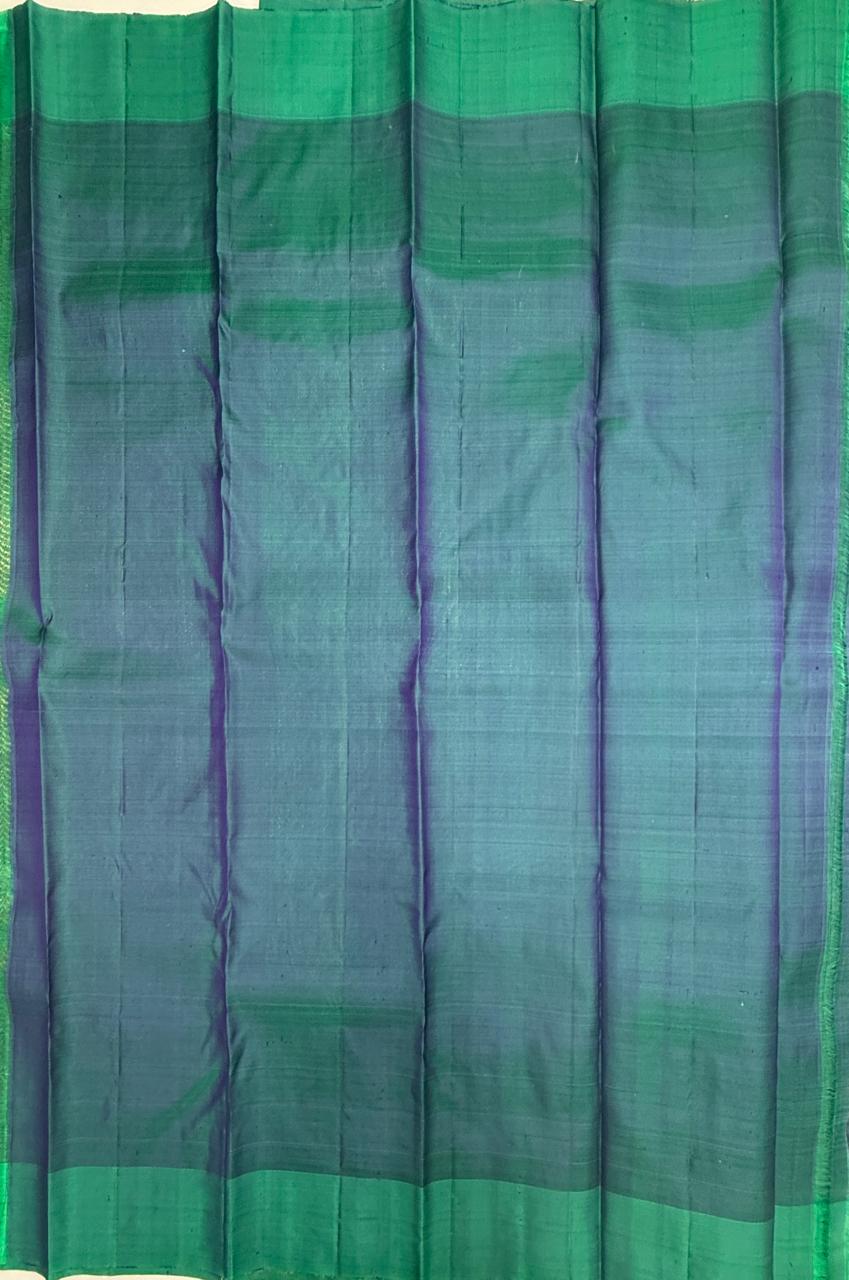 VSOH477 - dual green with violet color body , dual violet with green color pallu , blouse - Pure silk saree