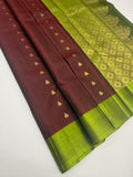 VSOH479 - maroon color body , olive green color pallu , blouse - Pure silk saree