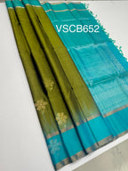 VSCB652 - green color body , dual blue color pallu , blouse - Pure silk saree
