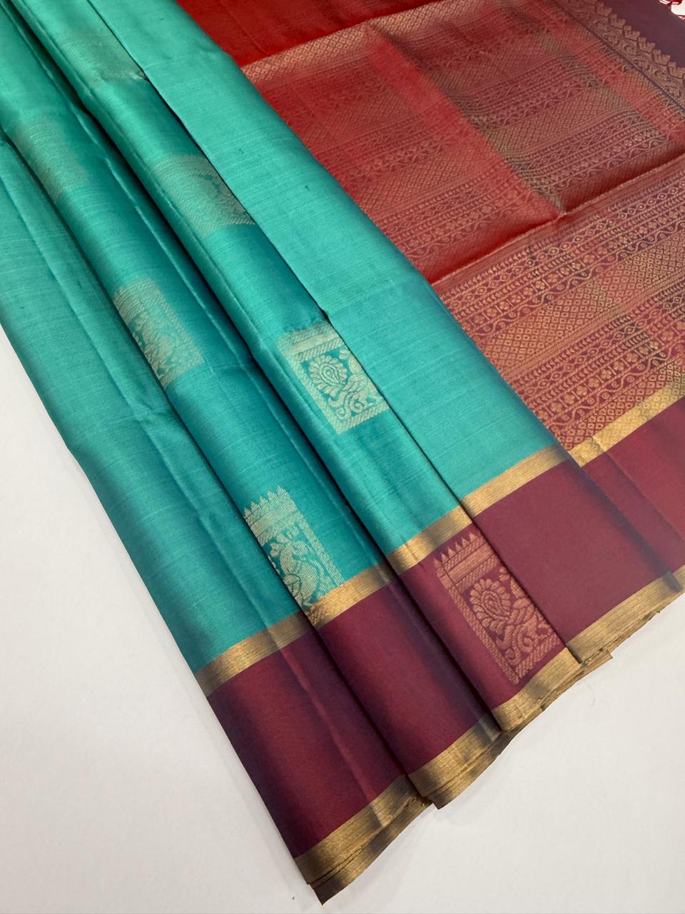 VSCB658 - light blue color body , red with blue color pallu , blouse - Pure silk saree