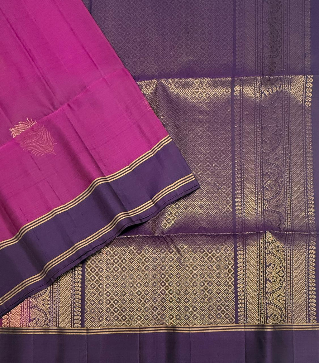 VSCB659 - dark purple color body , dark violet color pallu , blouse - Pure silk saree
