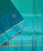 VSCB653 - peacock blue color body , dual blue color pallu , blouse - Pure silk saree