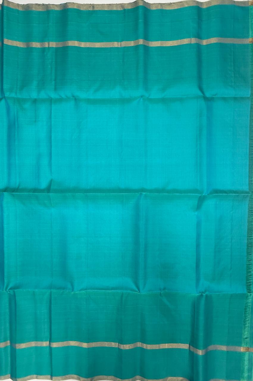 VSCB653 - peacock blue color body , dual blue color pallu , blouse - Pure silk saree