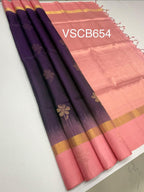 VSCB654 - dark violet color body , baby pink color pallu , blouse - Pure silk saree