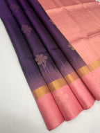 VSCB654 - dark violet color body , baby pink color pallu , blouse - Pure silk saree