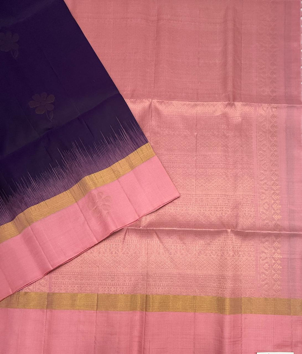 VSCB654 - dark violet color body , baby pink color pallu , blouse - Pure silk saree