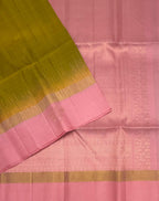 VSCB655 - mehandi green color body , baby pink color pallu , blouse - Pure silk saree