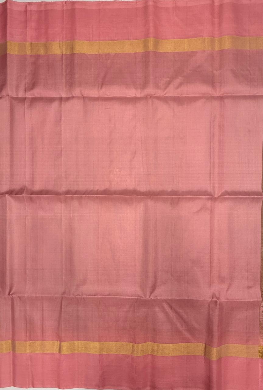VSCB655 - mehandi green color body , baby pink color pallu , blouse - Pure silk saree