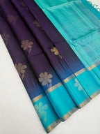 VSCB656 - dark violet color body , dual blue color pallu , blouse - Pure silk saree