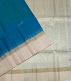 VSCB657 - peacock blue color body , sandal color pallu , blouse - Pure silk saree