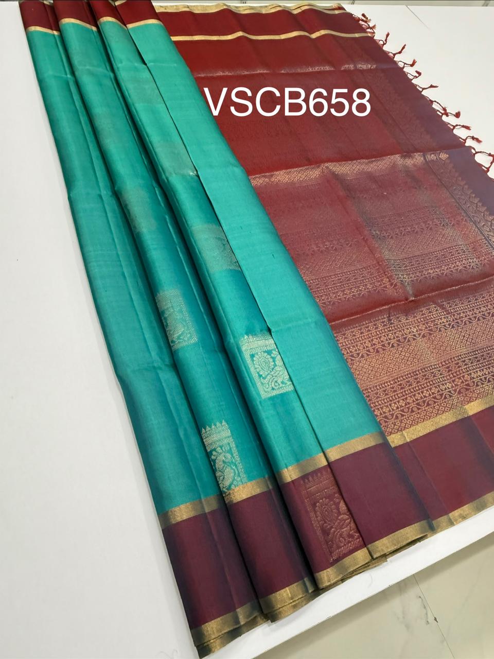 VSCB658 - light blue color body , red with blue color pallu , blouse - Pure silk saree