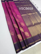 VSCB659 - dark purple color body , dark violet color pallu , blouse - Pure silk saree
