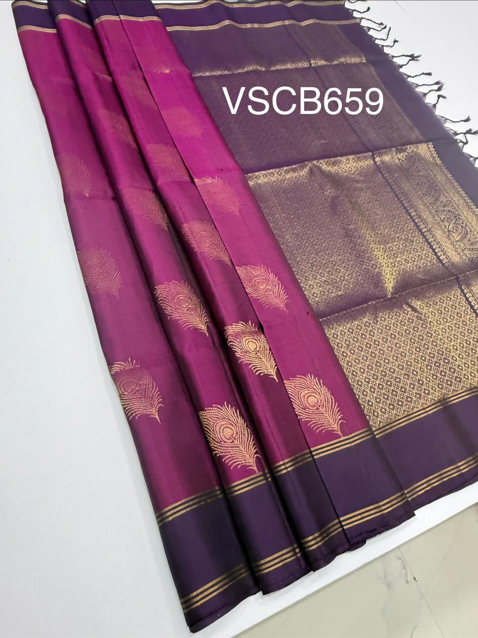 VSCB659 - dark purple color body , dark violet color pallu , blouse - Pure silk saree