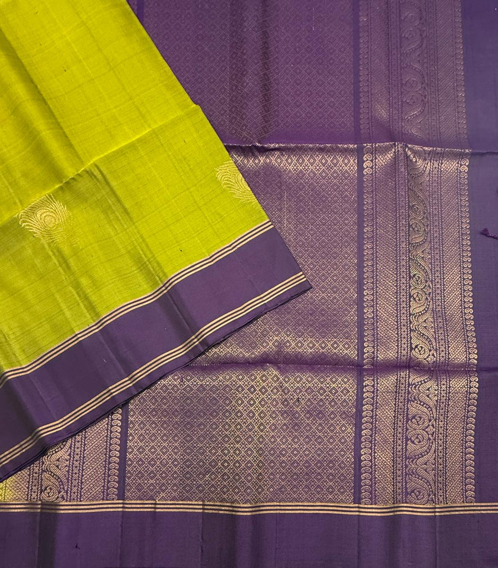 VSCB660 - green color body , violet color pallu , blouse - Pure silk saree