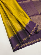 VSCB661 - mehandi color body , violet color pallu , blouse - Pure silk saree