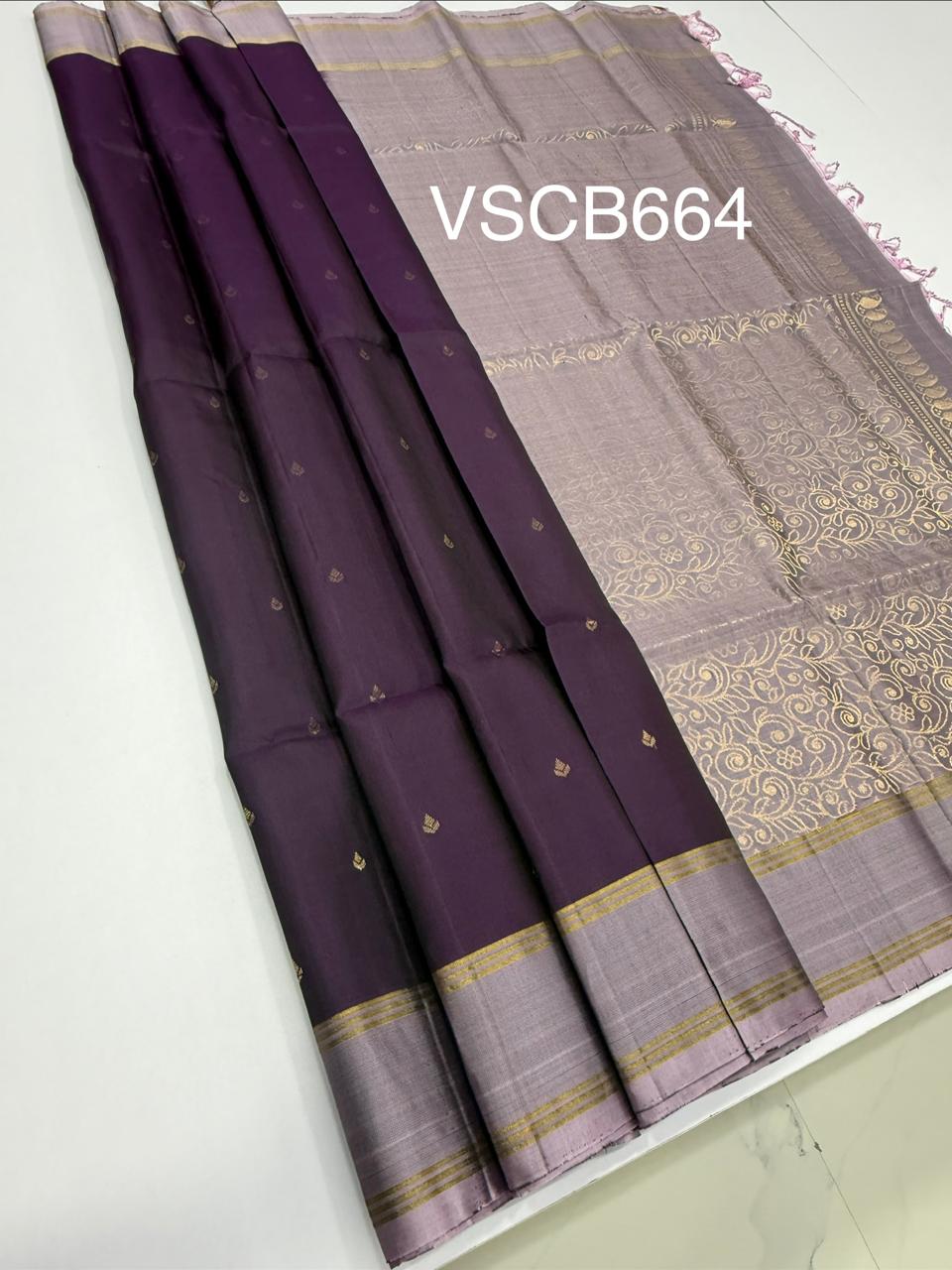 VSCB664 - violet color body , pastel lavender color pallu , blouse - Pure silk saree