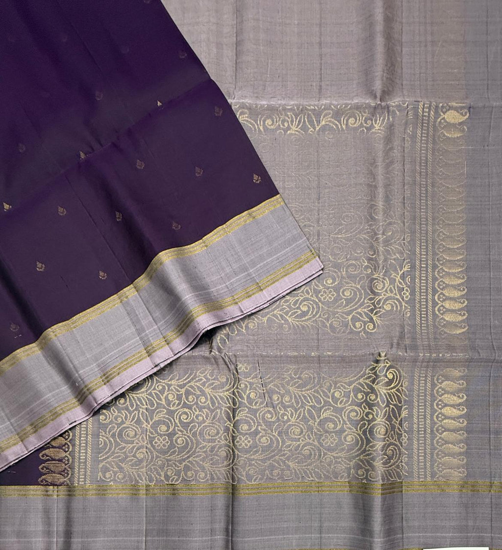 VSCB664 - violet color body , pastel lavender color pallu , blouse - Pure silk saree
