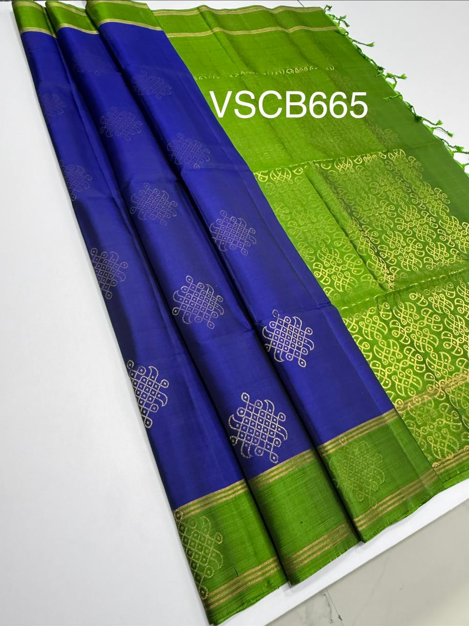 VSCB665 - ink blue color body , green color pallu , blouse - Pure silk saree