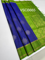 VSCB665 - ink blue color body , green color pallu , blouse - Pure silk saree
