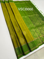 VSCB666 - mehandi green color body , green color pallu , blouse - Pure silk saree