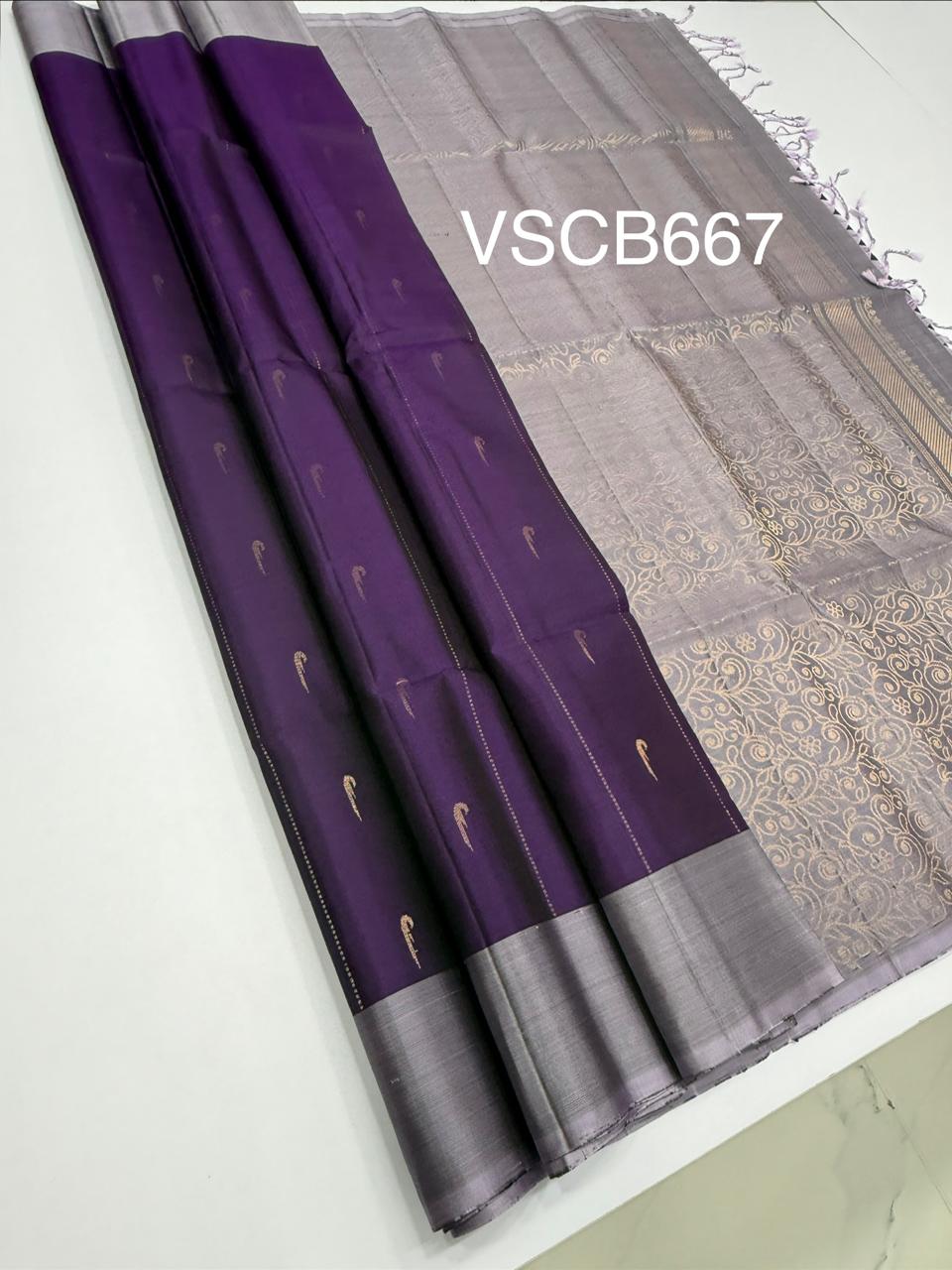 VSCB667 - violet color body , pastel lavender color pallu , blouse - Pure silk saree