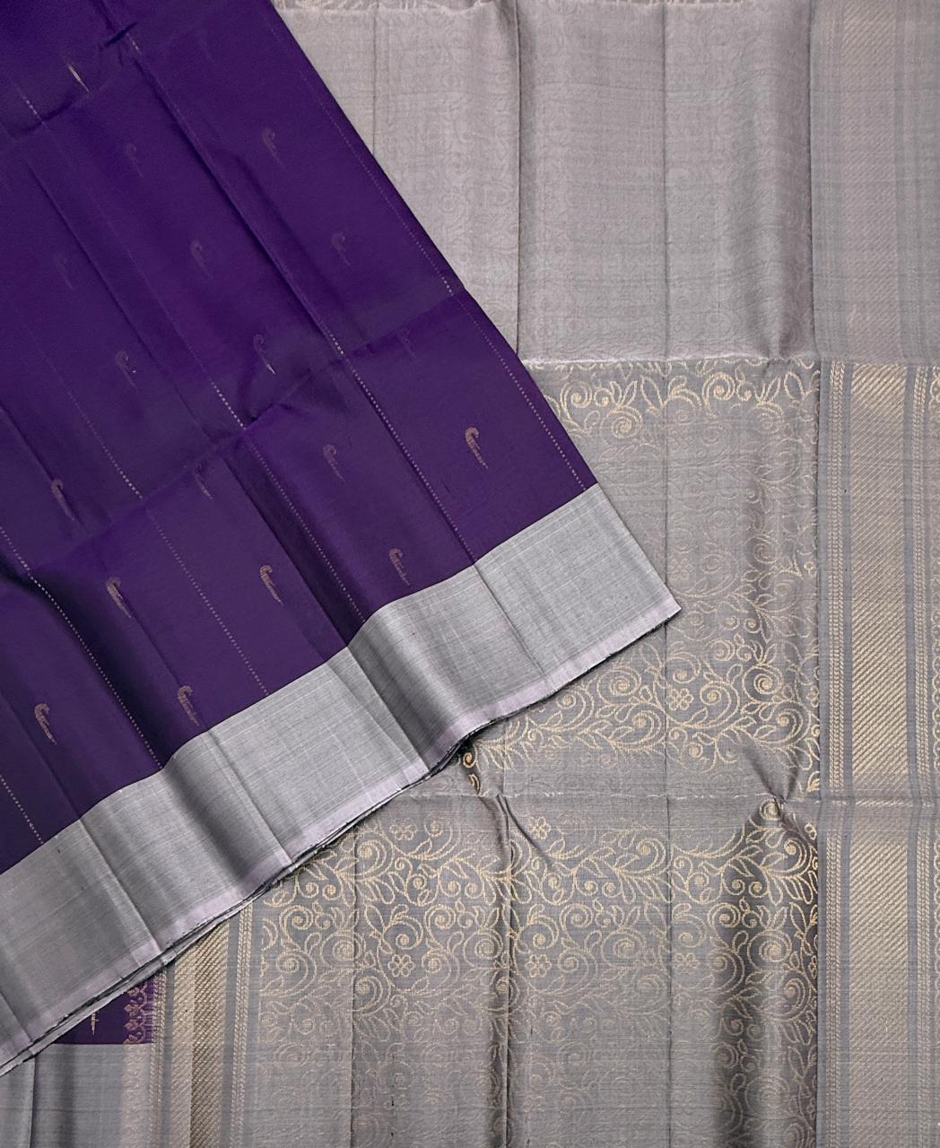 VSCB667 - violet color body , pastel lavender color pallu , blouse - Pure silk saree