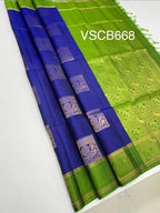 VSCB668 - ink blue color body , green color pallu , blouse - Pure silk saree