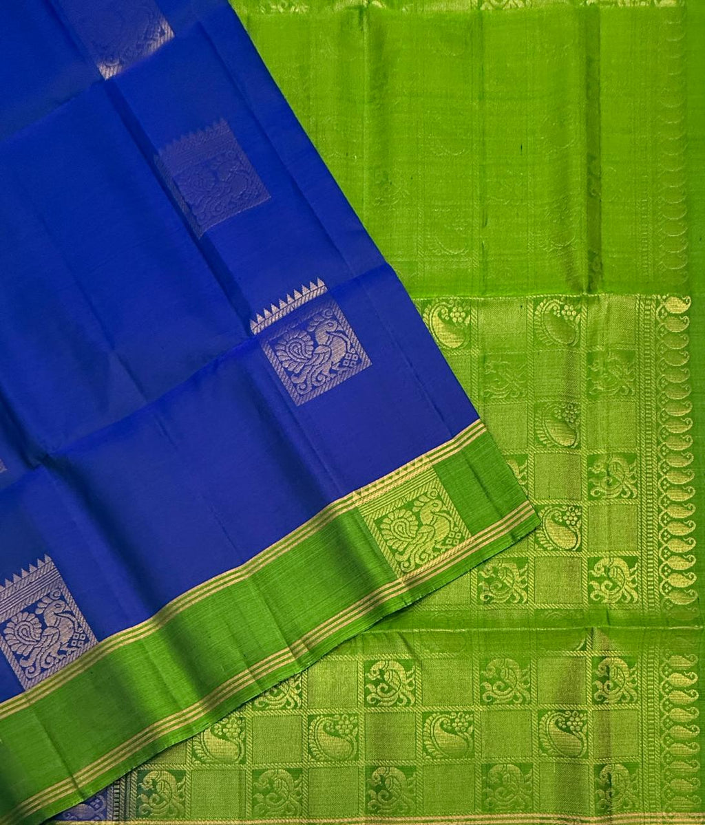 VSCB668 - ink blue color body , green color pallu , blouse - Pure silk saree