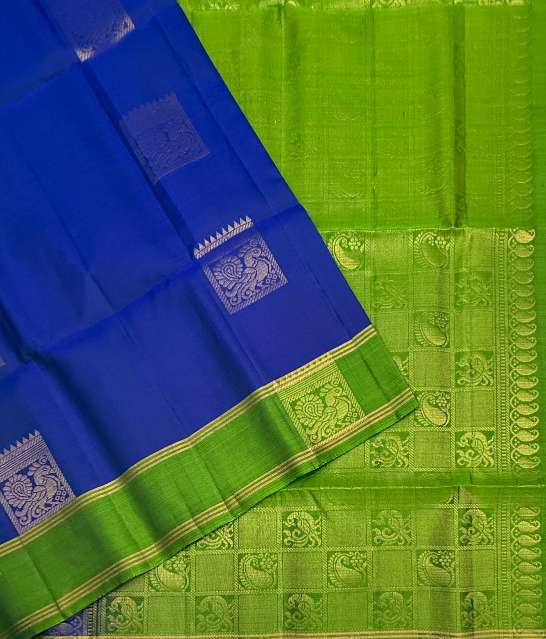 VSCB668 - ink blue color body , green color pallu , blouse - Pure silk saree
