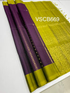 VSCB669 - purple color body , mehandi green color pallu , blouse - Pure silk saree