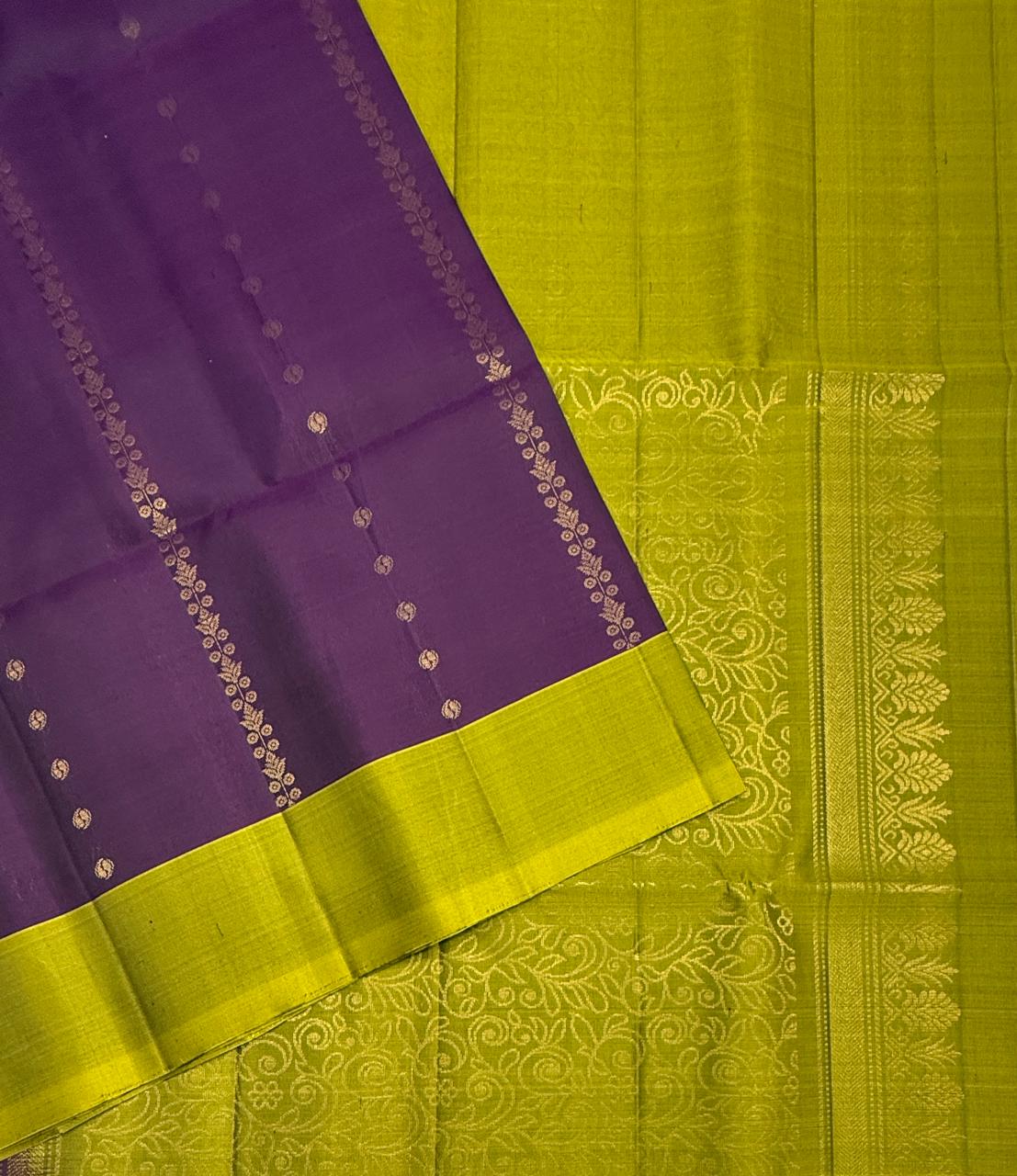 VSCB669 - purple color body , mehandi green color pallu , blouse - Pure silk saree
