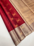 VSCB670 - maroon color body , cream with maroon color pallu , blouse - Pure silk saree