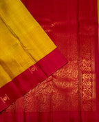 VSCB672 - red with yellow color body , dark pink color pallu , blouse - Pure silk saree
