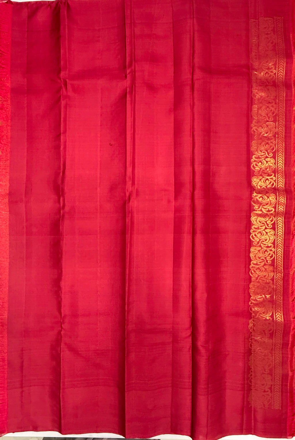 VSCB672 - red with yellow color body , dark pink color pallu , blouse - Pure silk saree