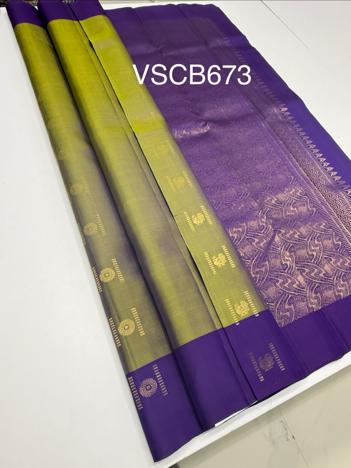 VSCB673 - dual yellow with violet color body , dark violet color pallu , blouse - Pure silk saree