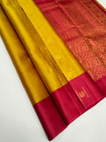 VSCB672 - red with yellow color body , dark pink color pallu , blouse - Pure silk saree