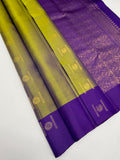 VSCB673 - dual yellow with violet color body , dark violet color pallu , blouse - Pure silk saree