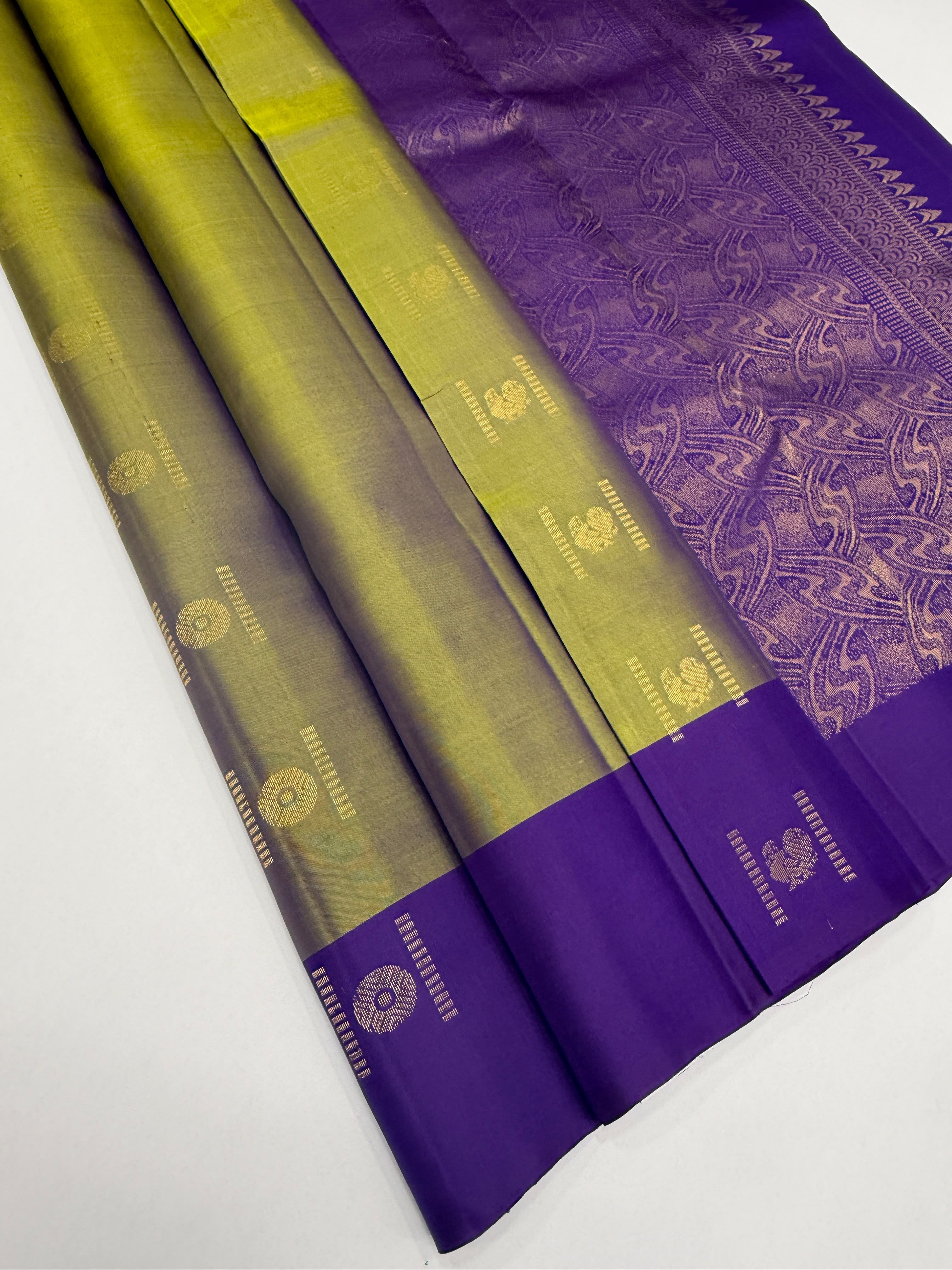 VSCB673 - dual yellow with violet color body , dark violet color pallu , blouse - Pure silk saree