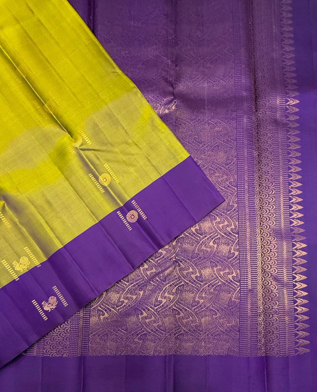 VSCB673 - dual yellow with violet color body , dark violet color pallu , blouse - Pure silk saree