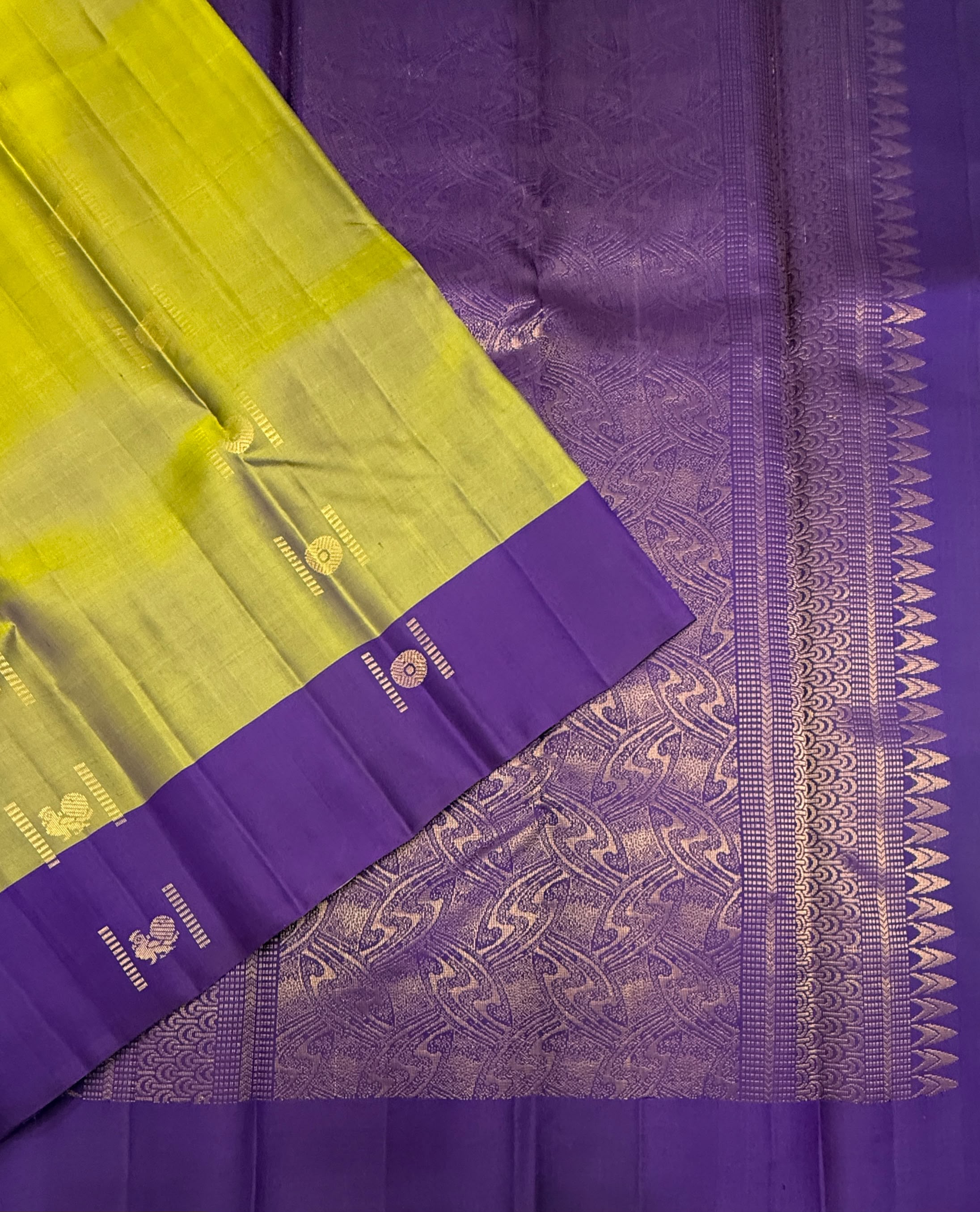 VSCB673 - dual yellow with violet color body , dark violet color pallu , blouse - Pure silk saree