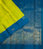 VSCB674 - green color body , peacock blue color pallu , blouse - Pure silk saree
