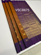 VSCB675 - brown color body , dark violet color pallu , blouse - Pure silk saree