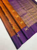 VSCB675 - brown color body , dark violet color pallu , blouse - Pure silk saree