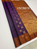 VSCB676 - dark violet color body , rust orange color pallu , blouse - Pure silk saree