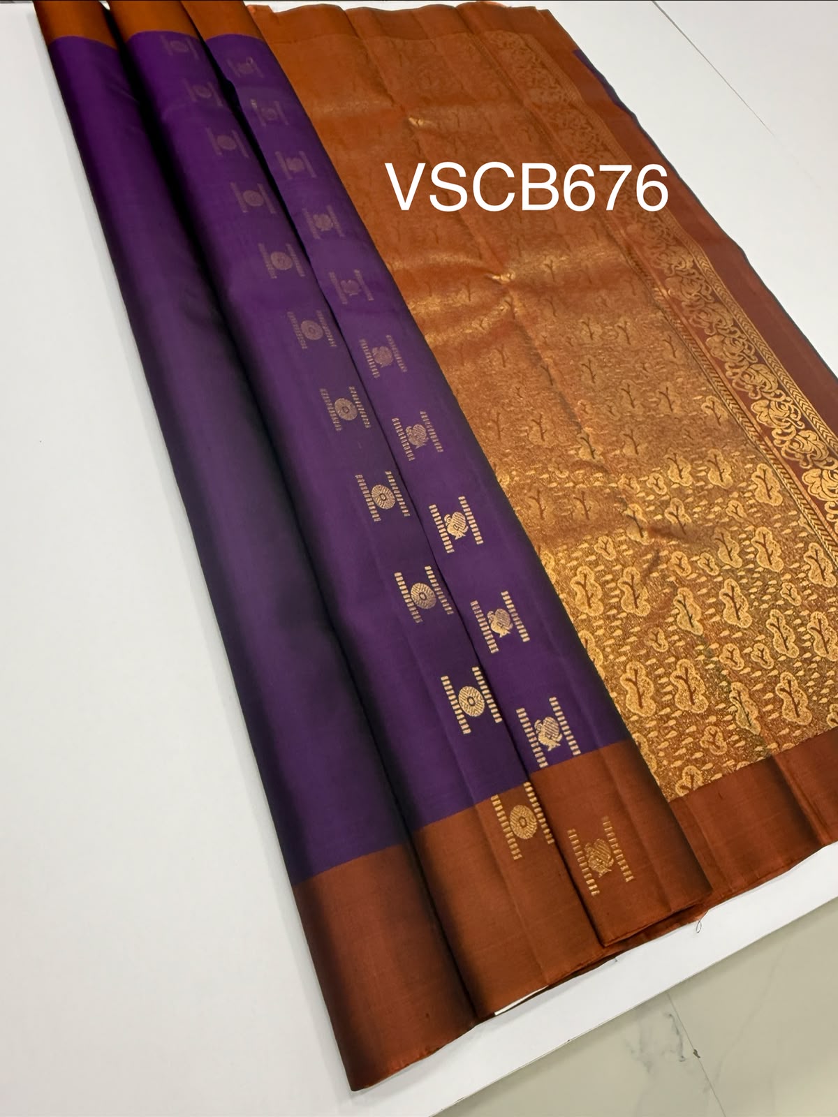 VSCB676 - dark violet color body , rust orange color pallu , blouse - Pure silk saree