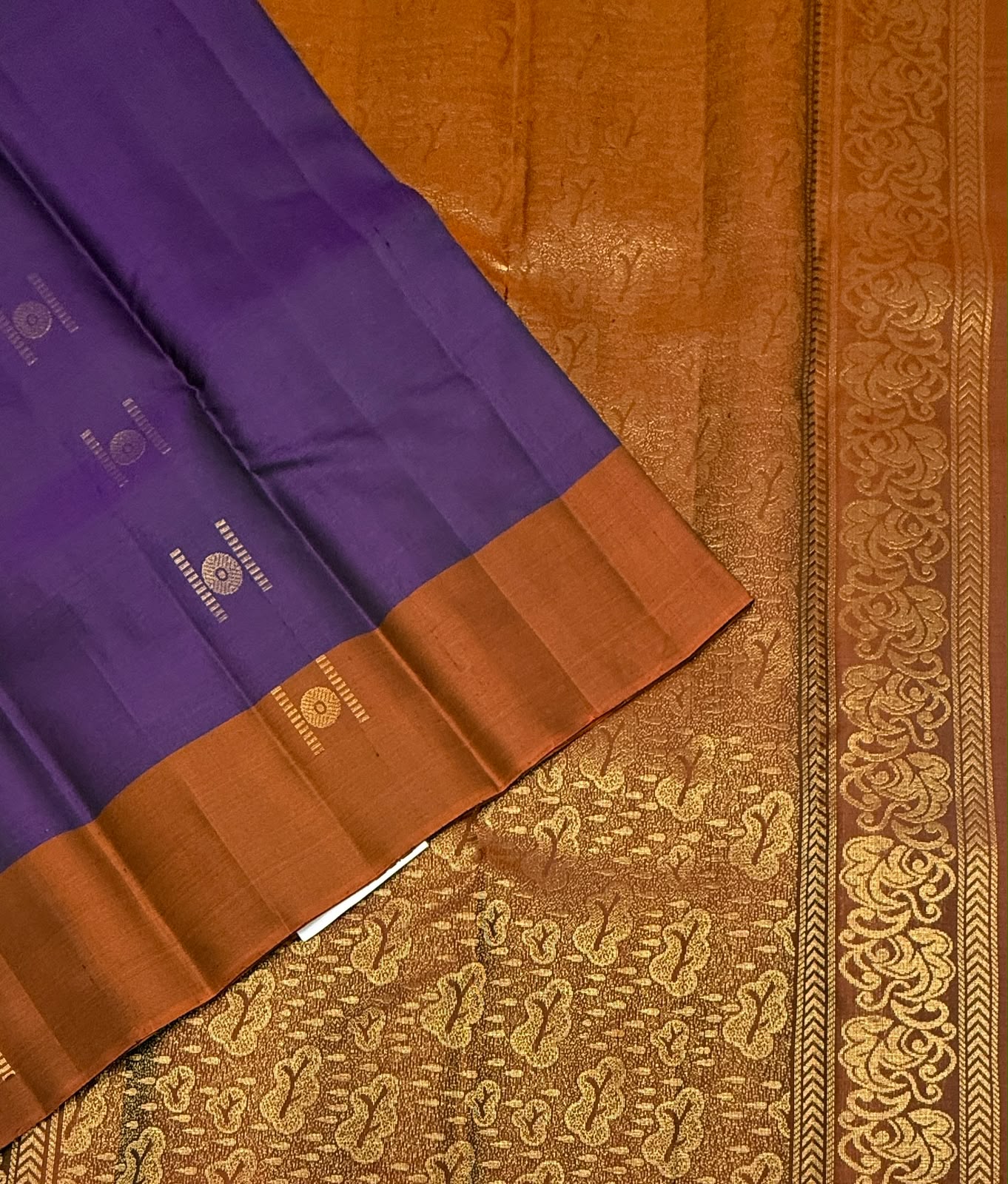 VSCB676 - dark violet color body , rust orange color pallu , blouse - Pure silk saree